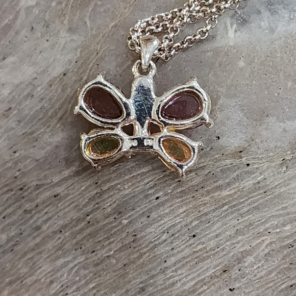 Avon Signed NR Crystal Butterfly Pendant Necklace Silver Tone Green Gold Moth - Picture 7 of 8